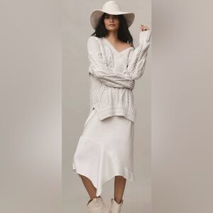 ANTHROPOLOGIE Drama V-Neck Rainbow Metallic Cable Knit Sweater